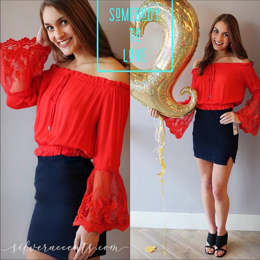 OffShoulder Lace Bell Sleeve Top